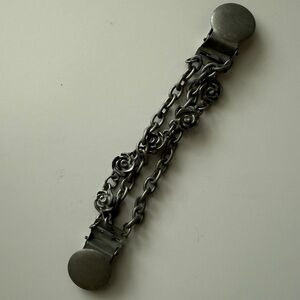 Silver Vintage Boho Rose Chain Cinch Clip Gothic Victorian Metal Brooch